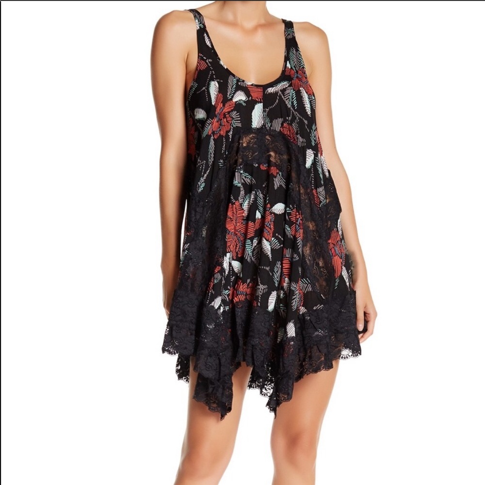 Free People She Swings Lace Slip Dress in Black